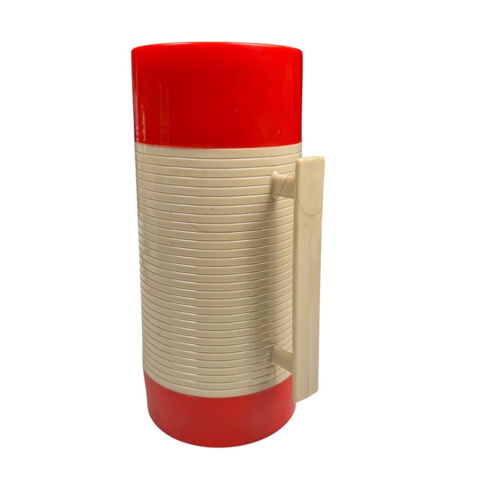 Aladdin Hy Lo Thermos‎ Bottle Red Cream Insulated Vacuum Flask Vintage F72Q